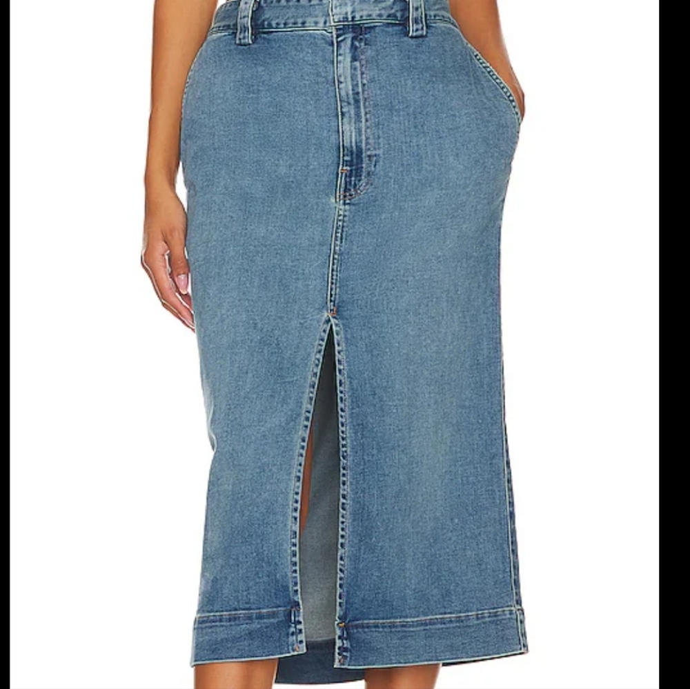 Enza Costa Soft Touch Slit Denim Midi Skirt In Mid Wash Sz 4/L